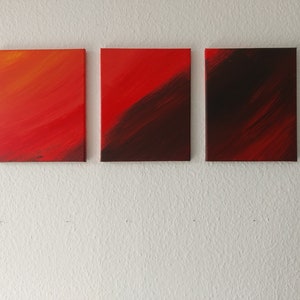 Triptych canvas picture "red wind" 30 x 40 cm red black acrylic