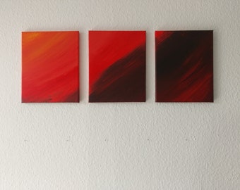 Triptych canvas picture "red wind" 30 x 40 cm red black acrylic