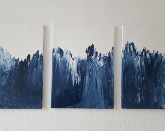 Canvas Picture Blue Line 90 x 40 cm blue white acrylic triptych