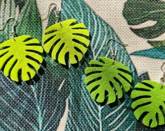 Earrings Fashion Jewelry Ear Hooks Jungle Leaves Green