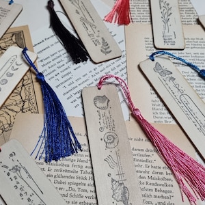 Bookmark wood natural ribbon tassel stamp motif