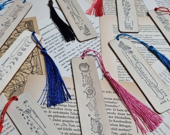 Bookmark wood natural ribbon tassel stamp motif