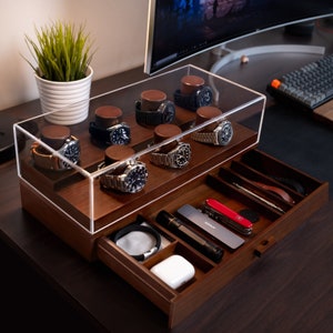 Elevate Your Watch Collection with The Collector Handcrafted 7 Watch Display Case Mens Watch Box & Watch Case Lifetime Warranty Walnut