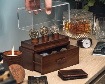 Handcrafted Premium Challenge Coin Display Case – Preserve The Memories with The Podium – Wooden Military Coin Holder – Birthday Gift