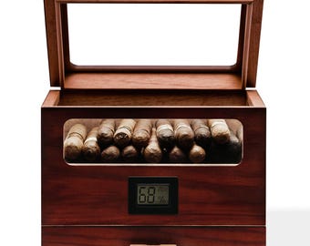 Premium Glass-Top Cigar Humidor (Holds Up to 50 Cigars) | Spanish Cedar Interior | Digital Hygrometer | Gift for Cigar Enthusiasts