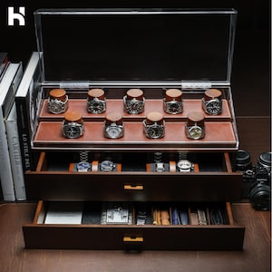 Personalized Handcrafted Wooden Watch Display Case for 17 Watches – Huge Watch Organizer – Mens Watch Box & Watch Case – Birthday Gift