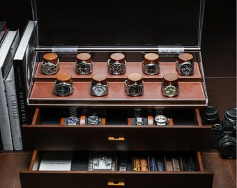 Personalized Handcrafted Wooden Watch Display Case for 17 Watches – Huge Watch Organizer – Mens Watch Box & Watch Case – Birthday Gift