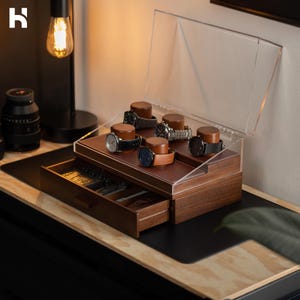 Wooden Watch Display Case for 5 Watches – Premium Handcrafted Watch Organizer – Mens Watch Box & Watch Case – Perfect Birthday Gift