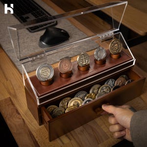 Premium Challenge Coin Display Case – Handcrafted Wooden Military Coin Holder – Perfect Birthday Gift for Men