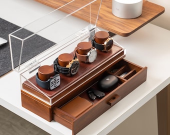 Personalized Wooden Watch Display Case – Handcrafted Watch Organizer – Premium Mens Watch Box & Watch Case – Birthday Gift for Men