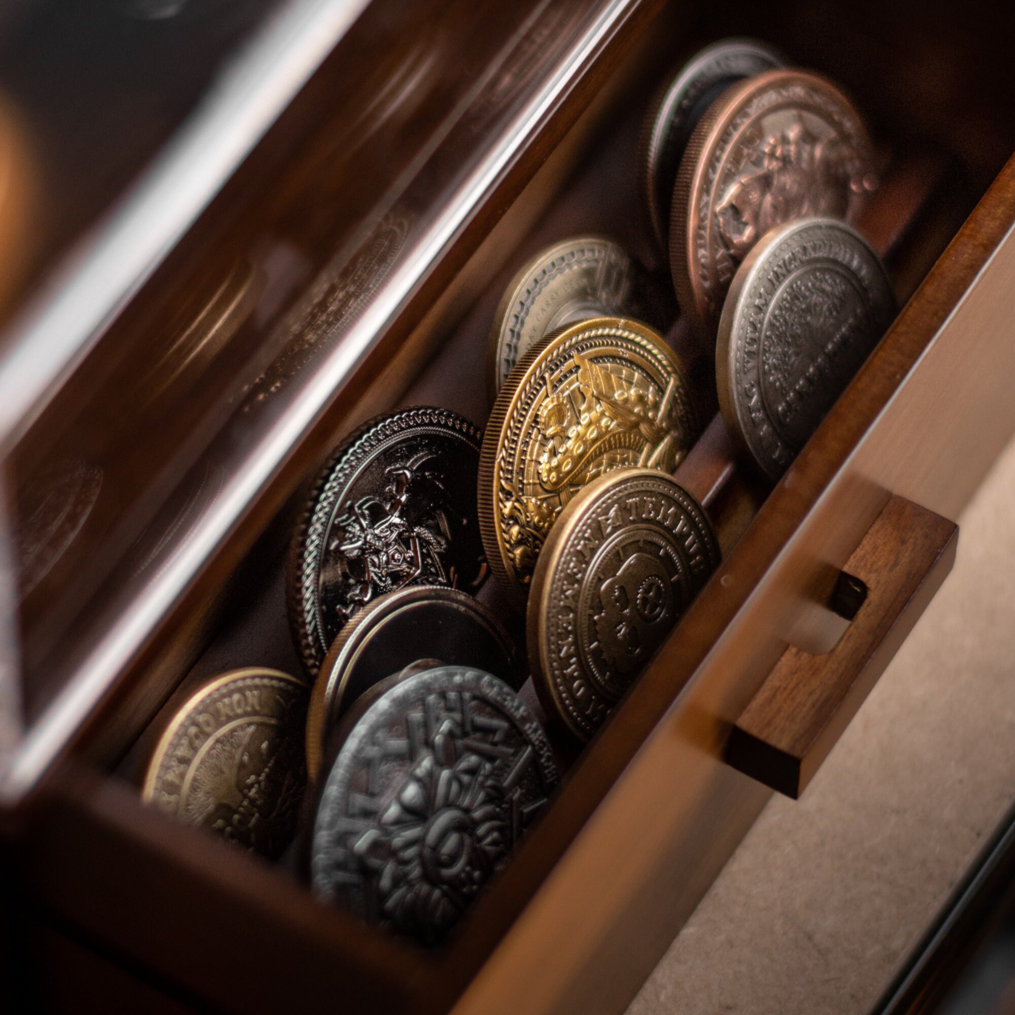 The Podium Challenge Coin Display Case for Men Dark Wood Challenge