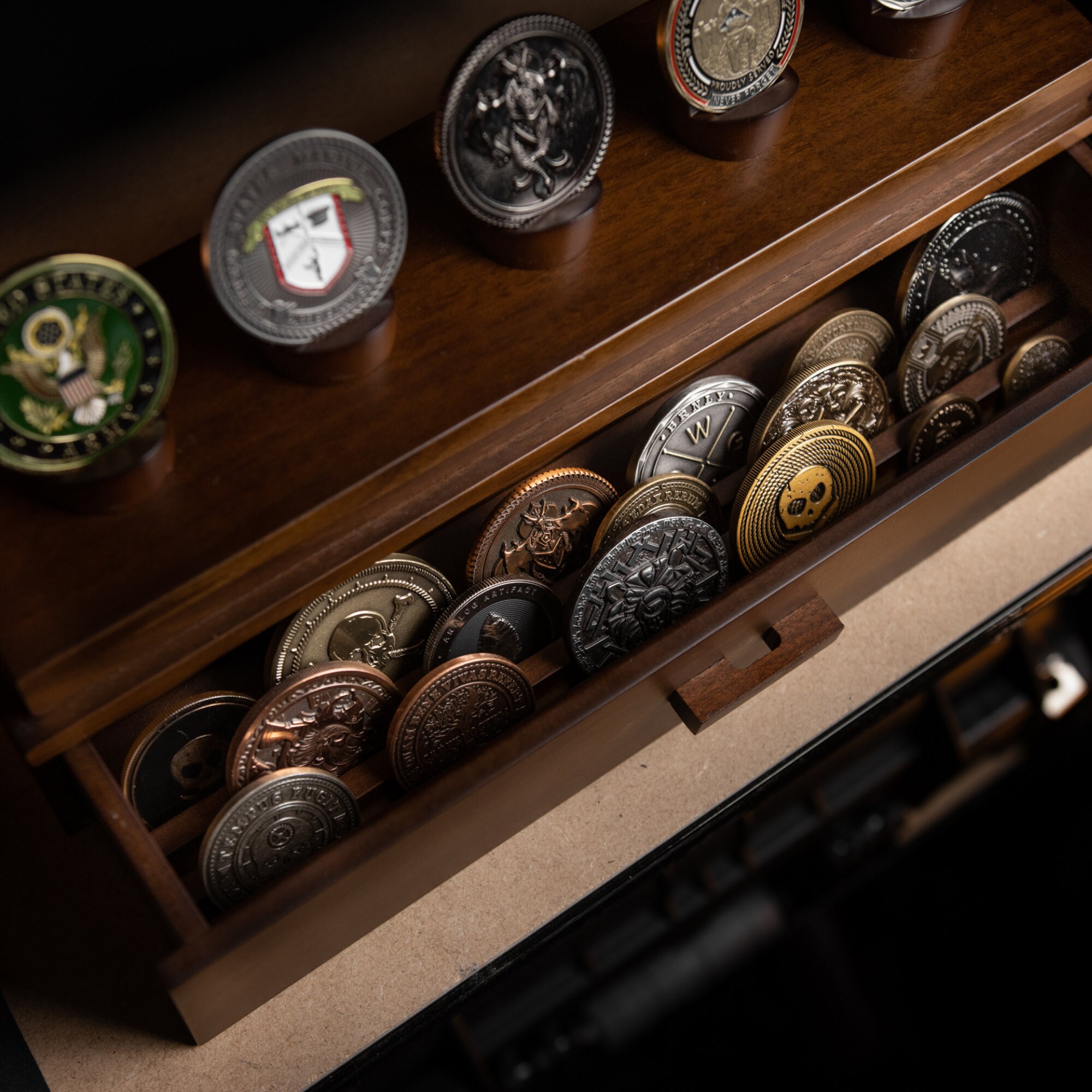 the-podium-challenge-coin-display-case-for-men-dark-wood-challenge