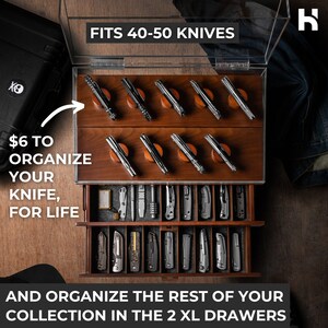 Showcase Your Knives with The Armada Handcrafted Pocket Knife Display Case with 2 Huge Drawers 40 to 50 Knives Lifetime Warranty image 5