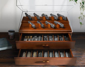 Personalized Pocket Knife Display Case with 2 Huge Drawers – Massive Handcrafted Knife Box for 40 to 50 Knives – Perfect Birthday Gift