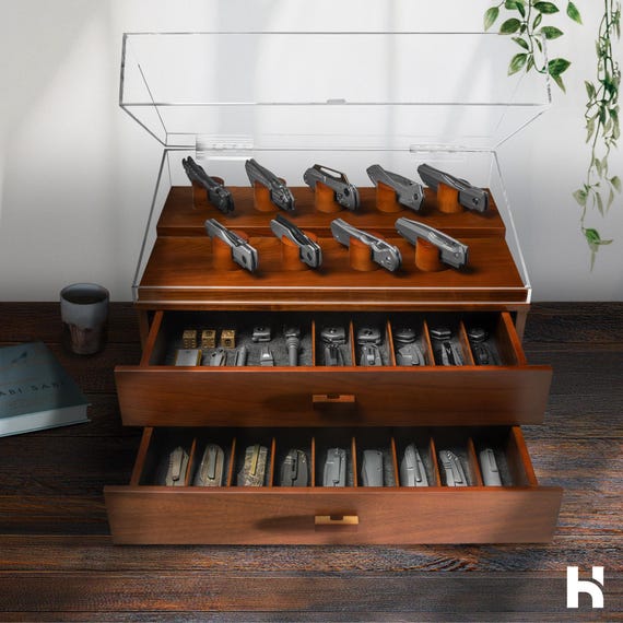Pocket Knife Display Case with 2 Huge Drawers – Massive Handcrafted Knife Box for 40 to 50 Knives – Perfect Birthday Gift