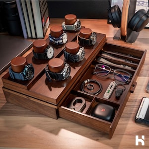 Handcrafted Wooden Watch Display Case for 7 Watches – Premium Watch Organizer – Mens Watch Box & Watch Case – Perfect Birthday Gift