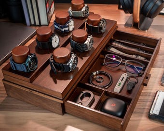 Handcrafted Wooden Watch Display Case for 7 Watches – Premium Watch Organizer – Mens Watch Box & Watch Case – Perfect Birthday Gift