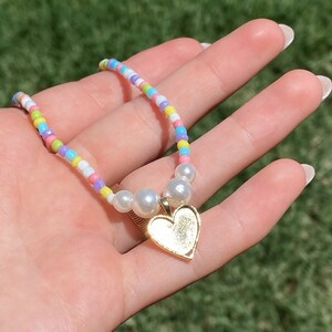 Beaded Necklace| Heart pendant| gold beaded jewelry| Beaded Jewelry|