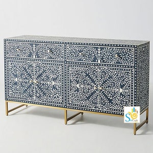 Handmade Wooden bone inlay floral pattern sideboard / cabinet furniture with free gift.