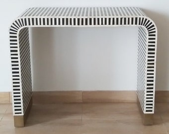 Handmade Wooden bone inlay Modern Waterfall / stripped pattern console table with free gift.