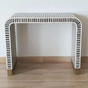 Handmade Wooden bone inlay Modern Waterfall / stripped pattern console table with free gift.
