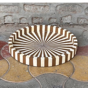 Handmade bone inlay round tray