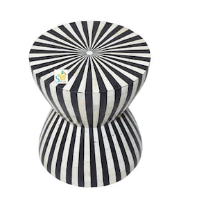 Handmade wooden bone inlay stripped pattern bedside / side table / end table / stool with free gift.