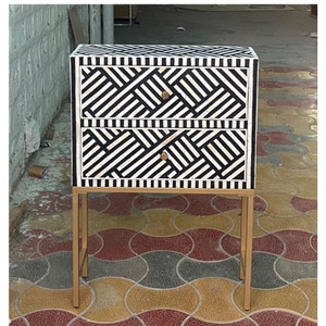Handmade bone inlay Striped pattern Bedside
