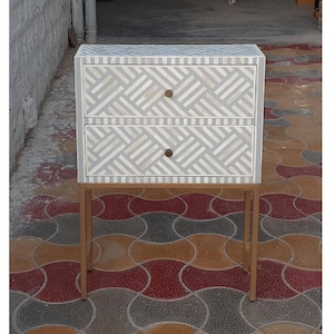 Handmade bone inlay Bedside