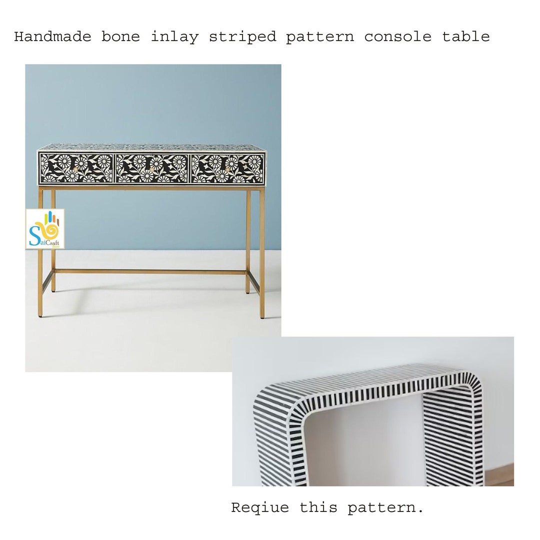 Handmade Wooden Bone Inlay Modern Stripped Pattern Console Table With ...