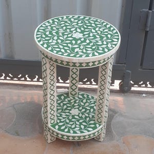 Handmade bone inlay side table / End table
