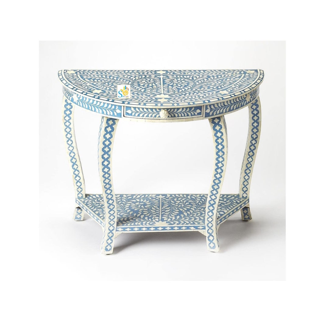 Handmade Wooden Bone Inlay Modern Floral Pattern Console Table in 1 ...