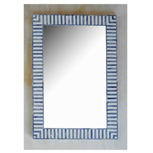 Handmade wooden bone inlay Stripped pattern mirror frame / Wall decor furniture with free gift.