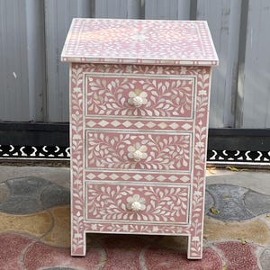 Handmade Bone Inlay Nightstand