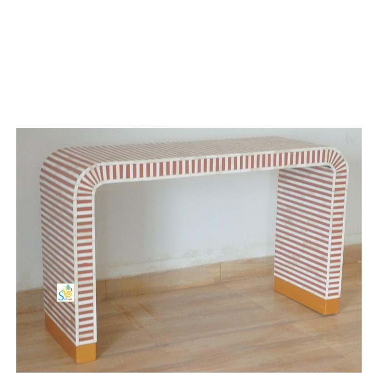Handmade Wooden Bone Inlay Stripped Pattern Console Table With - Etsy