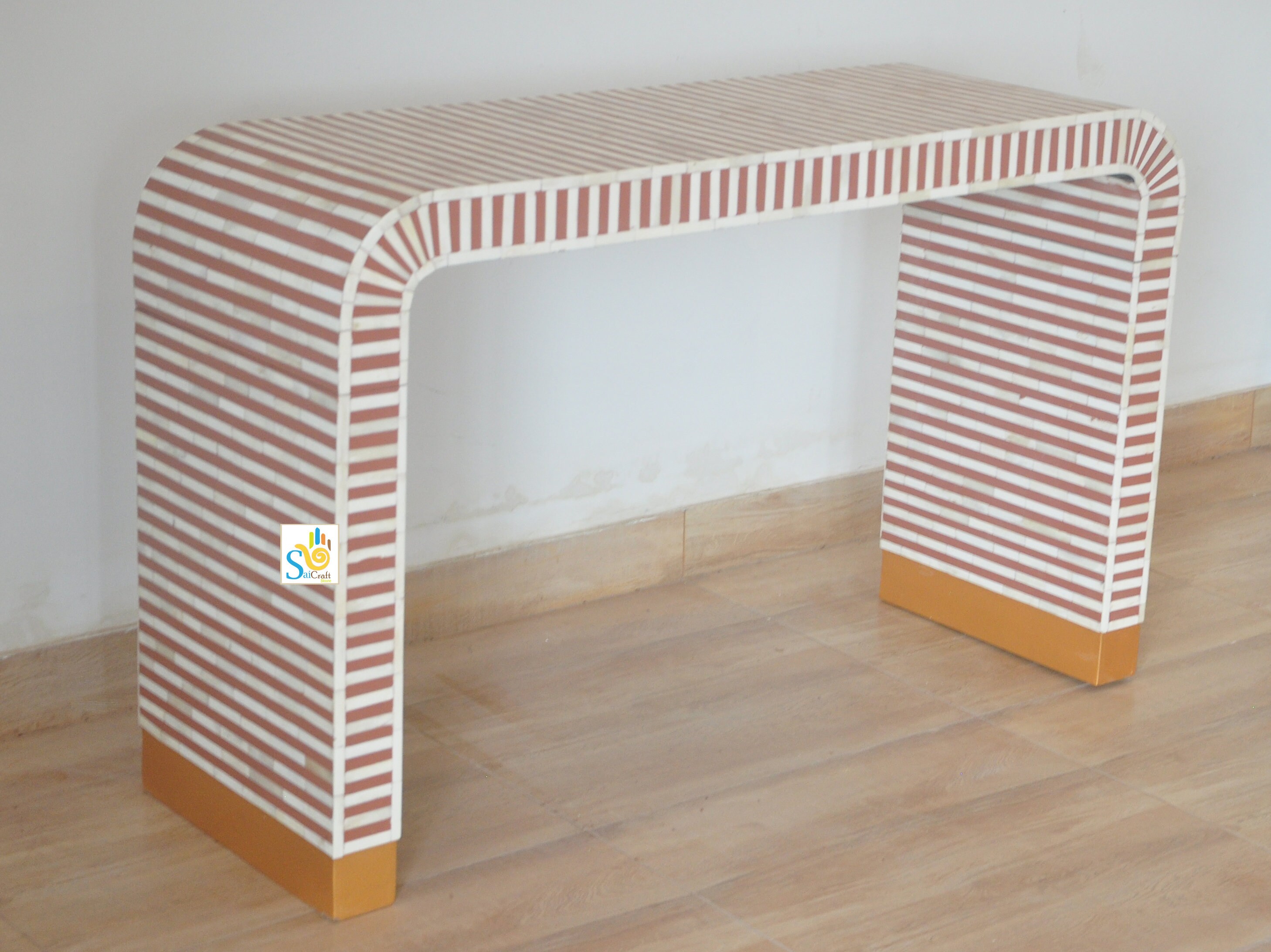 Handmade Wooden Bone Inlay Stripped Pattern Console Table With - Etsy