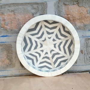 Handmade bone inlay round tray