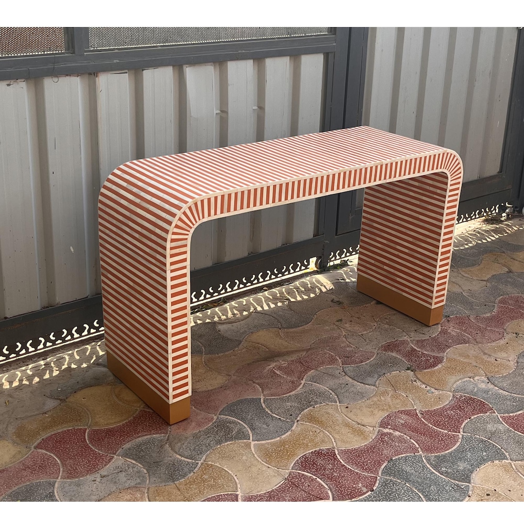 Handmade Wooden Bone Inlay Modern Waterfall / Stripped Pattern Console ...