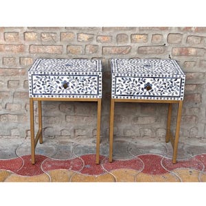 Handmade wooden bone inlay 1 drawer Modern pattern Bedside