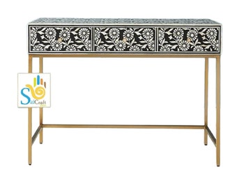 Handmade Wooden bone inlay Modern pattern console table with Free gift.