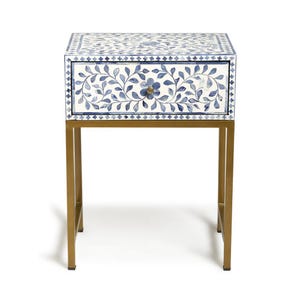 Handmade bone inlay 1 drawer floral pattern Bedside