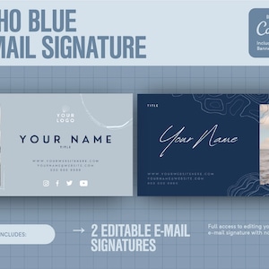Boho Email Signature Template | Canva | Business Email Design | Gmail Signature | Blog Email | Small Business Email Signature | Blue
