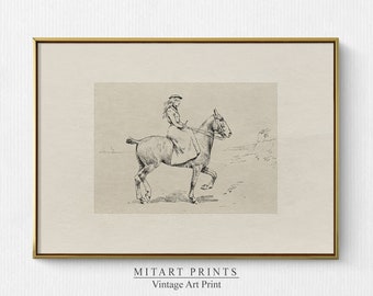 Vintage Equestrian Sketch Print, Horse Wall Art, Minimalist Horse Drawing, Printable Farmhouse Wall Art, Artwork For Wall, Digital Download