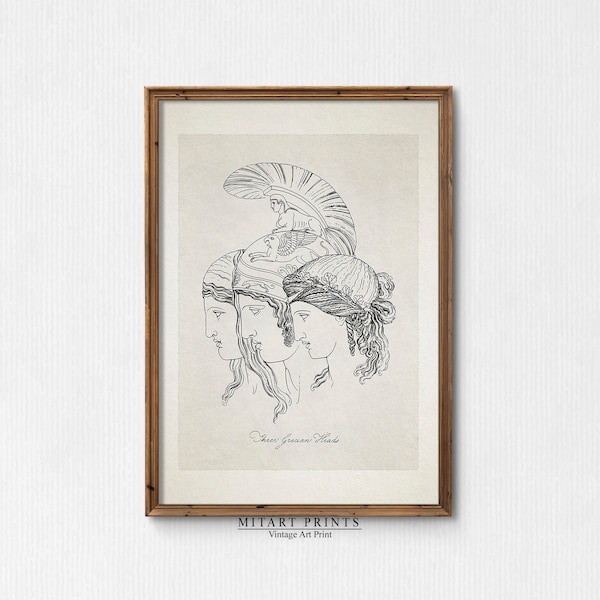 Ancient Greek Mythology Art Print, Vintage Greek Etching, Greek Mythology Wall Art, Vintage Line Drawing Printable, Antique Portrait Sketch