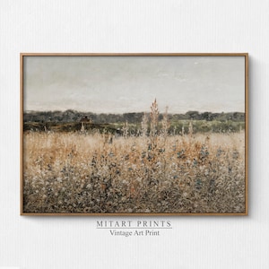 Afdrukbare Wildflower veld landschap olieverfschilderij, vintage landschap Art Print, land veld Wall Art digitale download