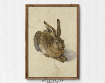 Vintage Hare Watercolor Painting, Antique Rabbit Print, Farmhouse Rustic Rabbit Art, Rustic Farmhouse Decor Printable, Instant Downloadable