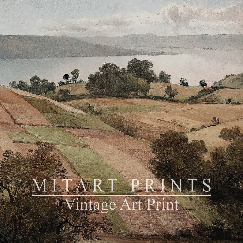 Vintage Field Landscape Oil Painting Antique Landscape Print Etsy