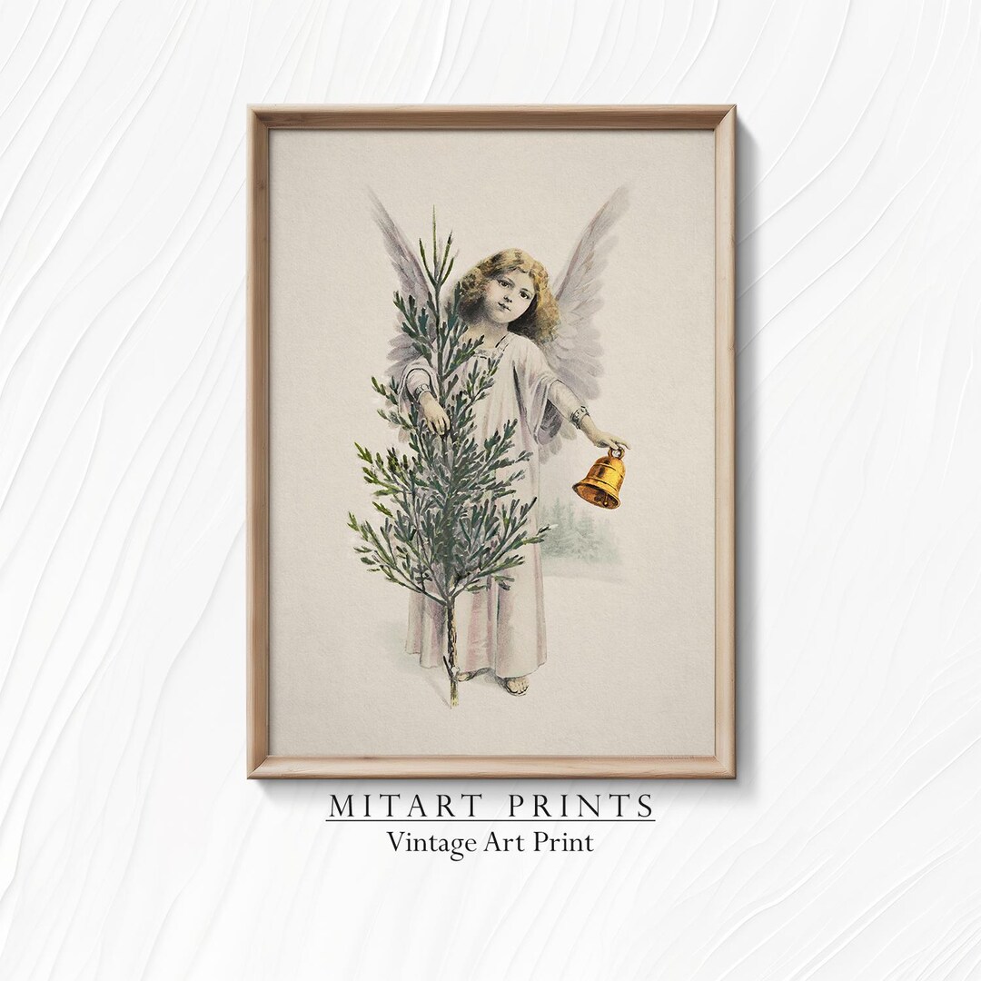 Printable Vintage Angel Christmas Wall Art Prints, Xmas Vintage Wall ...