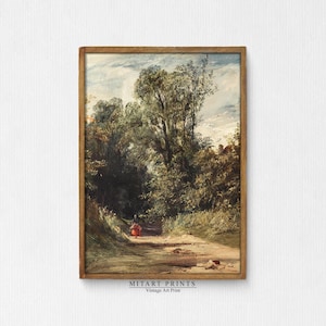 Printable Landscape Art, Landscape Oil painting, Vintage Country Landscape  Print, Antique Farmhouse Decor, Vintage Nature Painting