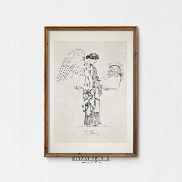 Messenger of the Gods Iris, Vintage Greek Mythology Print, Ancient Greek Etching, Vintage Line Drawing, Antique Portrait Sketch, Greek Gods